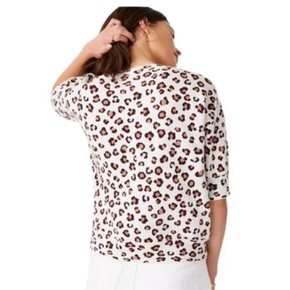 Ann Taylor Leopard print short  sleeve sweater shirt size S boat neckline - Picture 2 of 7
